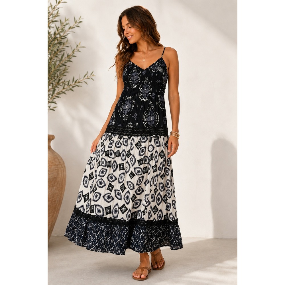 Speed Control New York Smocked Boho Maxi Dress Small